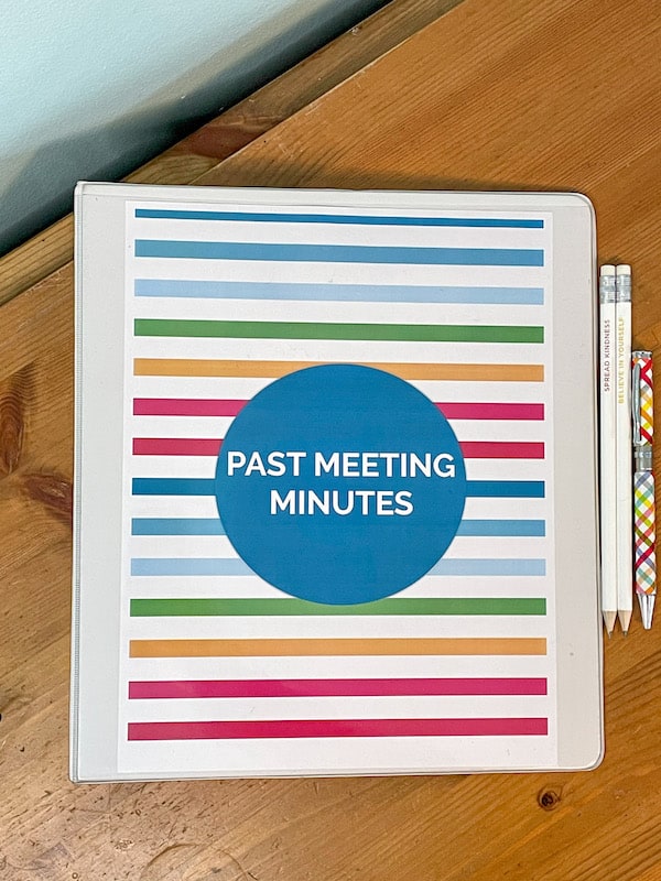 PTO secretary archive binder for past meeting minutes